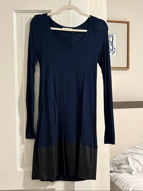 Long Sleeve Navy and Black Colorblock Dress